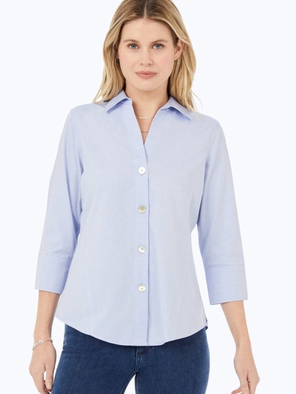 Foxcroft Light Blue Button-Down Shirt with Point Collar